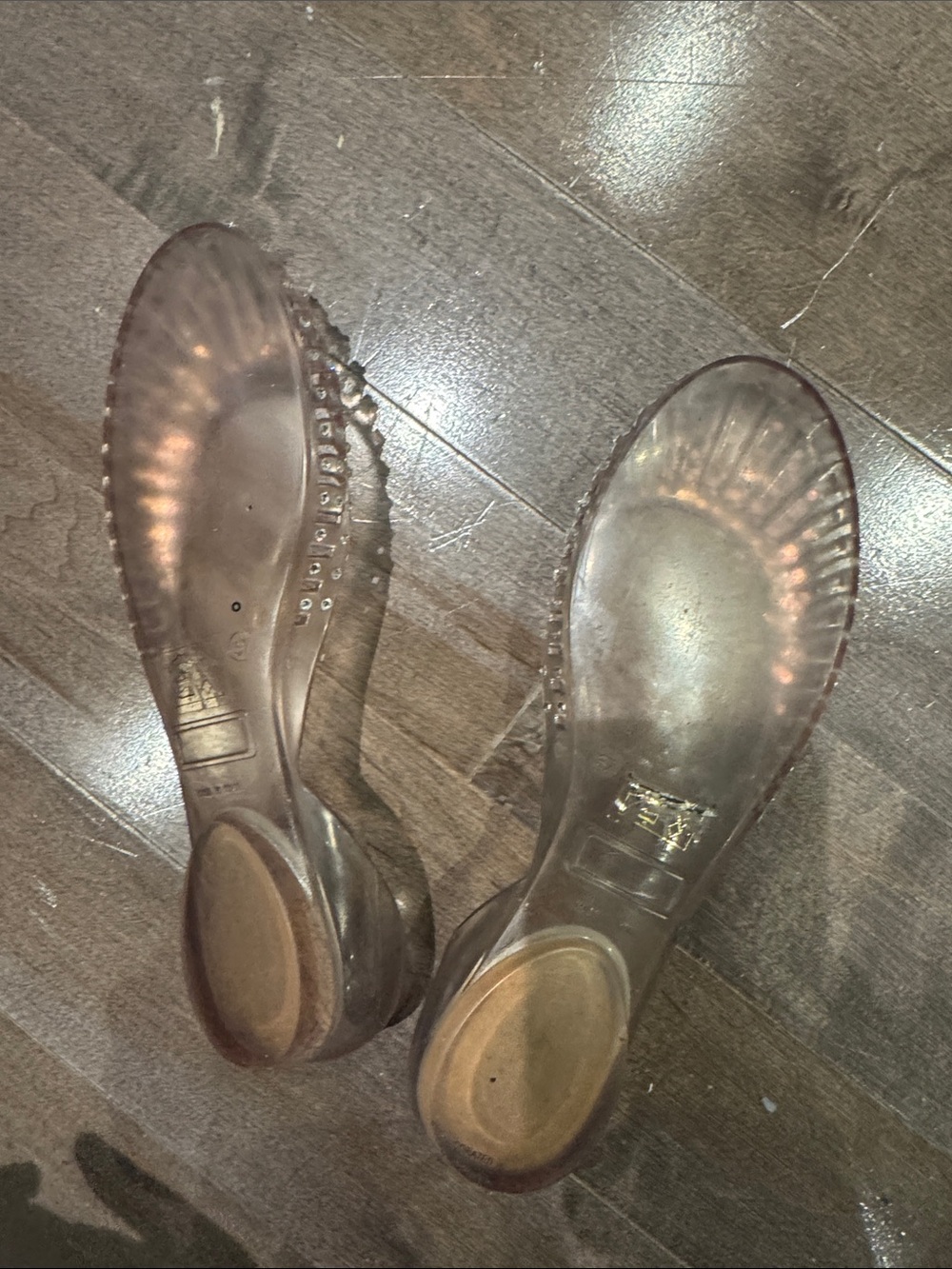 Stuart Weitzman Translucent Brown Jelly Pointed-Toe Flats with Stud Accents - Picture 2 of 3